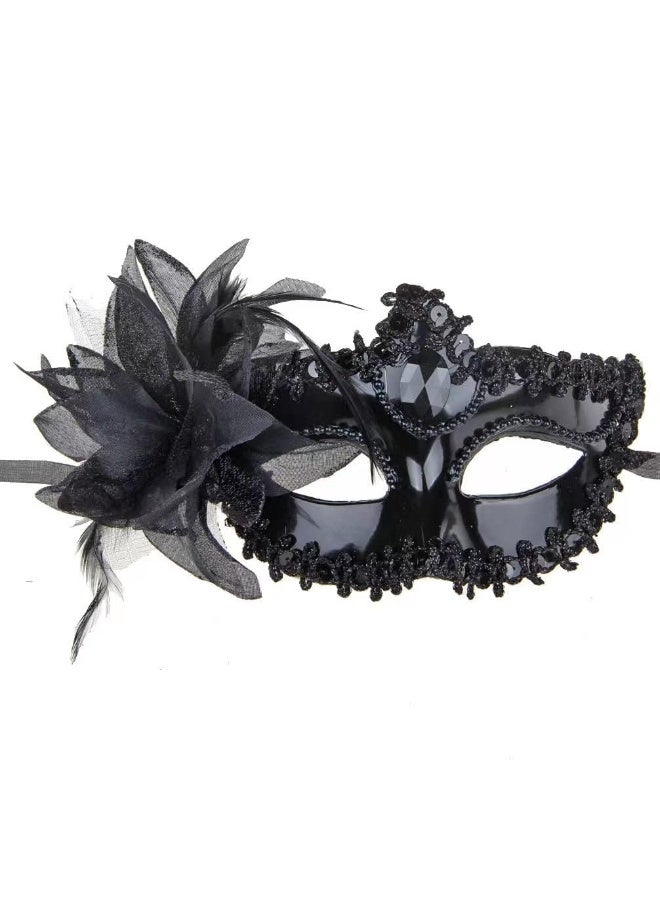 OSHIMA 2 Pcs Masquerade Mask, Black Couple Mask Masquerade with Feather, Prom Venetian Mask for Costume Parties for Kids & Adults, Women's and Men's Cosplay Mask - Image 2